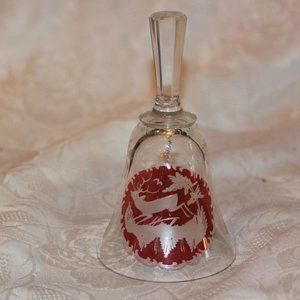 Vintage Red CZECH BOHEMIAN Etched Red Flashed Crystal Bell Scenic Deer